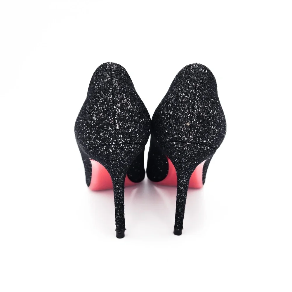 Christian Louboutin Black Glitter Mesh Pumps Heels EU 38 - Picture 6 of 8